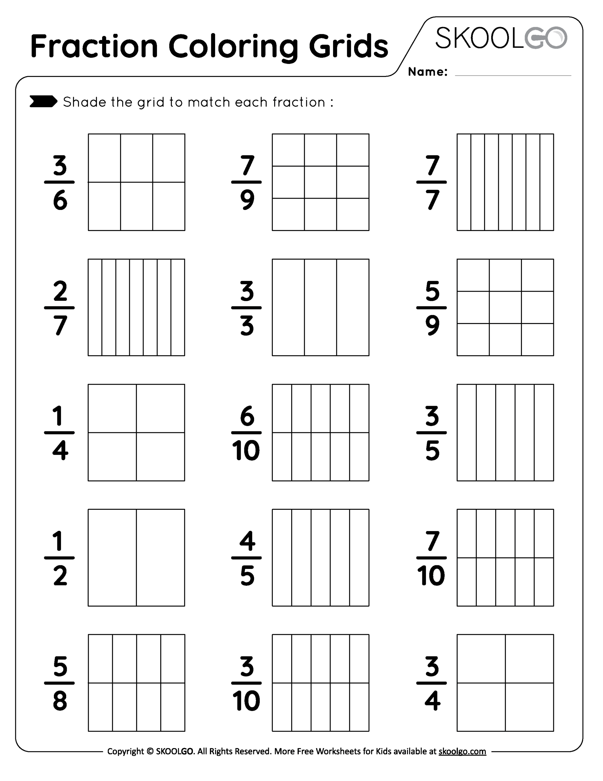 Fraction Coloring Grids Free Worksheet For Kids SKOOLGO