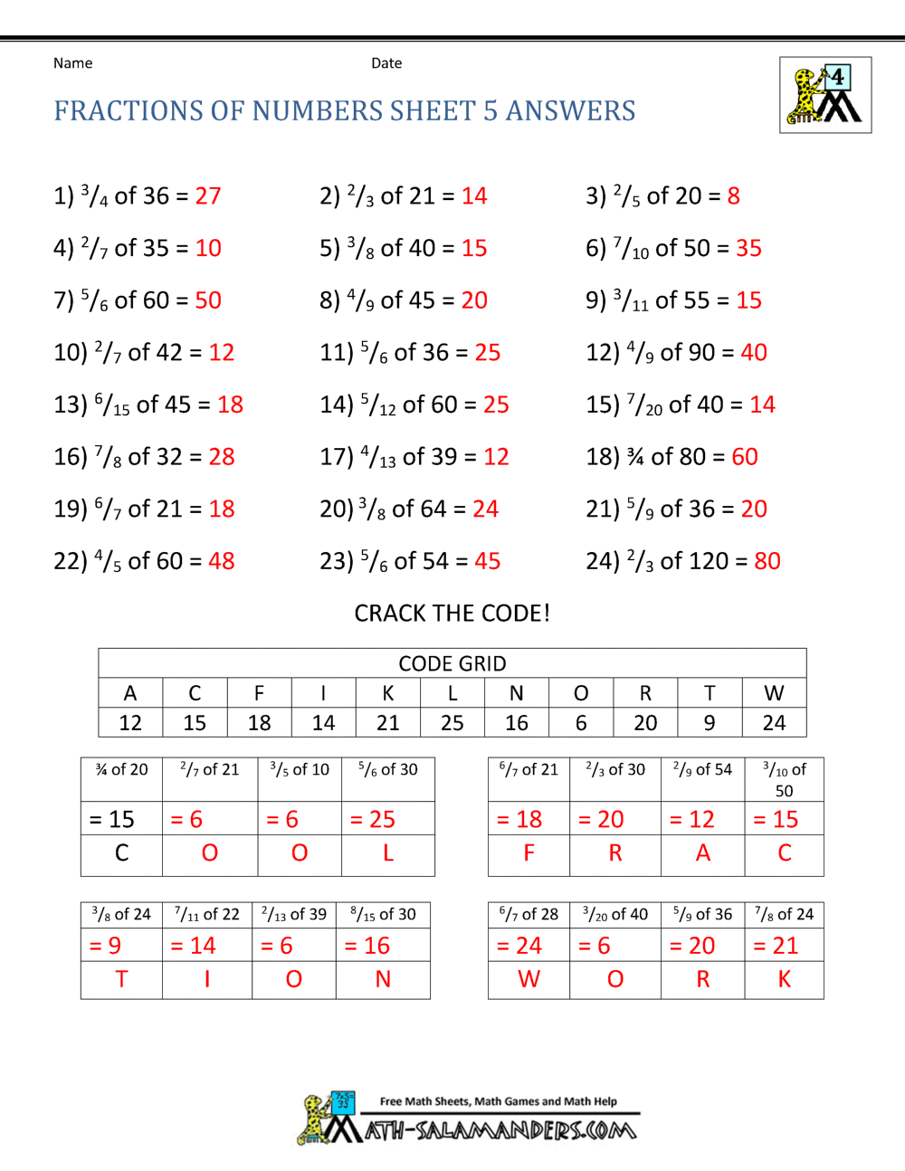 Fraction Of A Whole Number Worksheets Library
