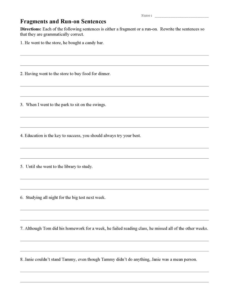 Fragments And Run On Sentences Worksheet Sentence Structure Activity Sentence Fragment Practice Worksheet Worksheets Library