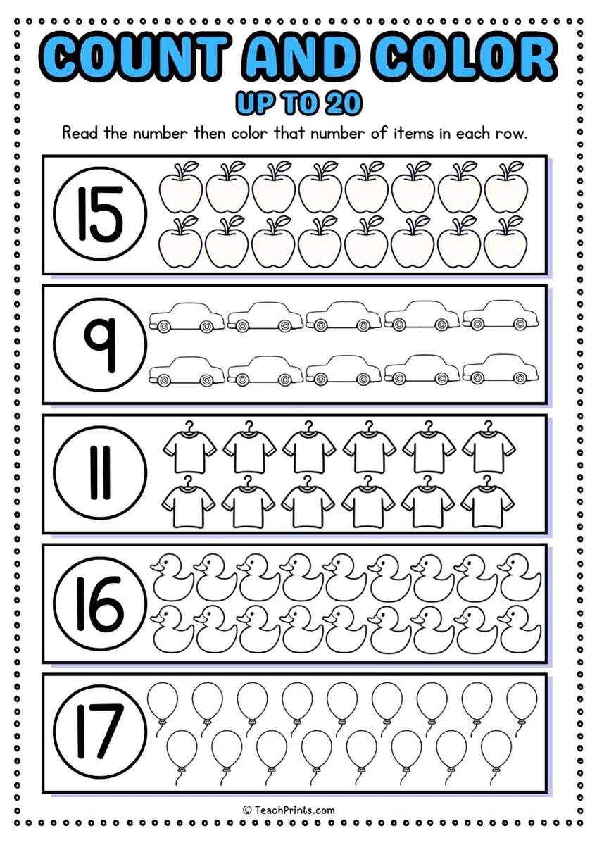 Free 1 20 Counting Worksheets Teach Prints Counting Games For Kindergarten 1 20 Workheets