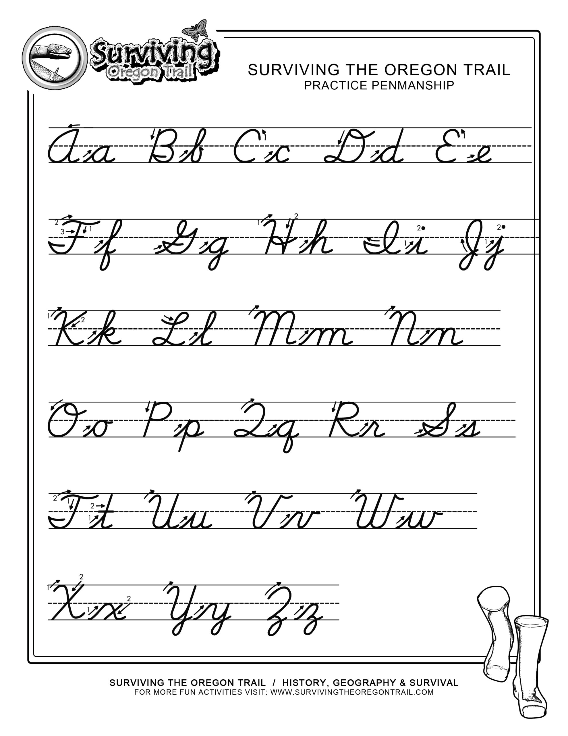 FREE ABC S Cursive Worksheet X Large Surviving The Oregon Trail Printable Cursive Alphabet Practice Sheets Royal Fancy Capital A