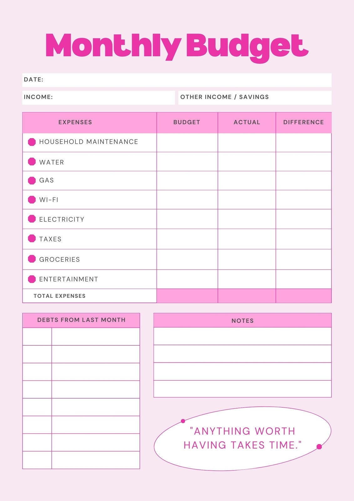 Free And Customizable Budget Templates Canva Monthly Budget Planner Printable Simple Budget Worksheet Personal Budget Template Instant Download Etsy