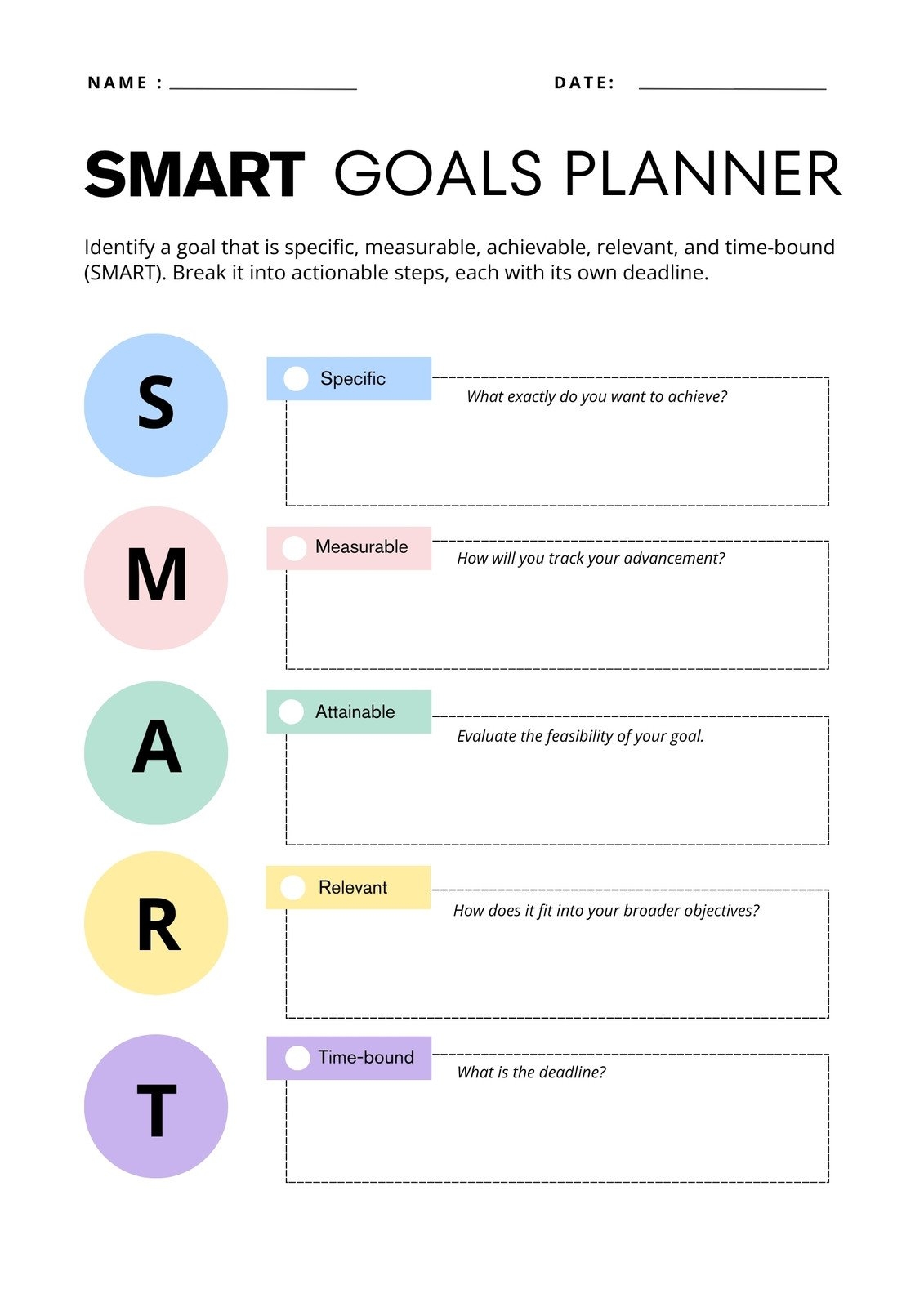 Download A SMART Goals Worksheet Or Editable Template