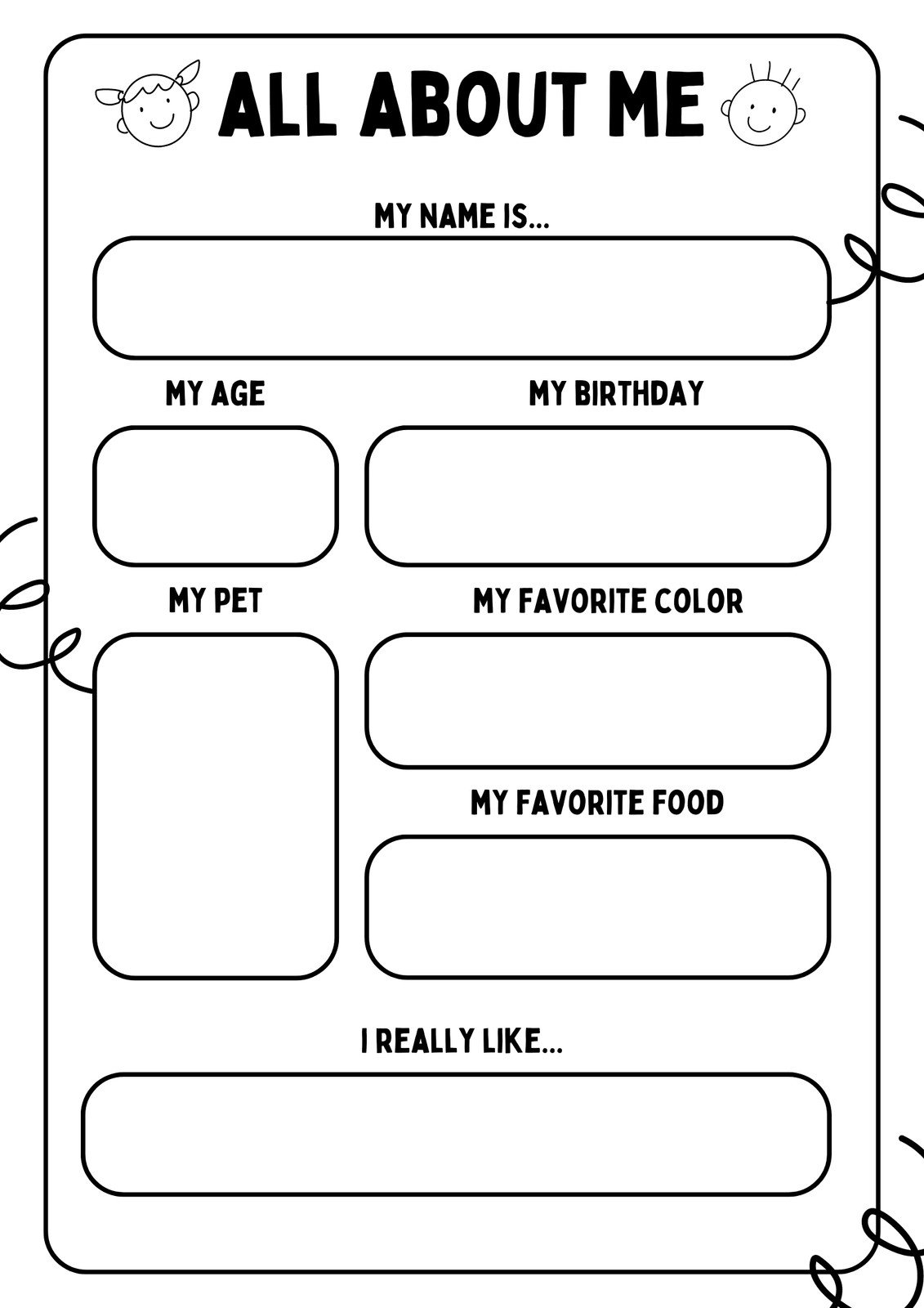 Free And Printable All About Me Worksheet Templates Canva All About Me Printable Preschool Worksheet Free PDF MindyMakes