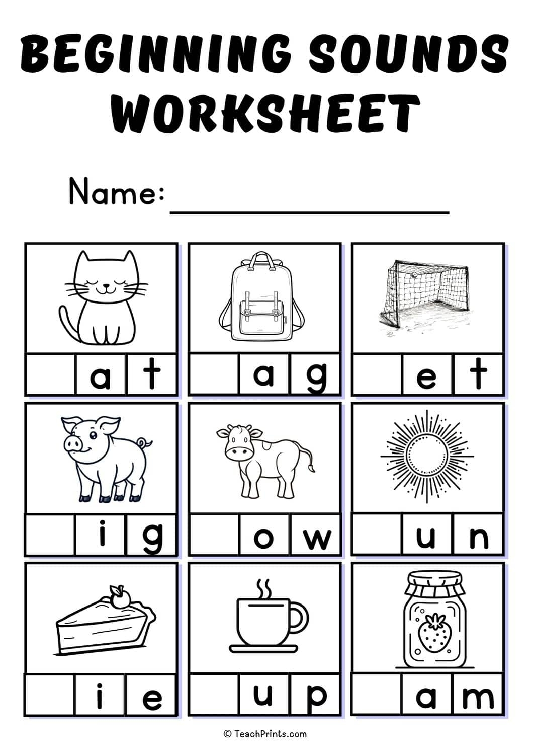 Free Beginning Sounds Worksheets Teach Prints