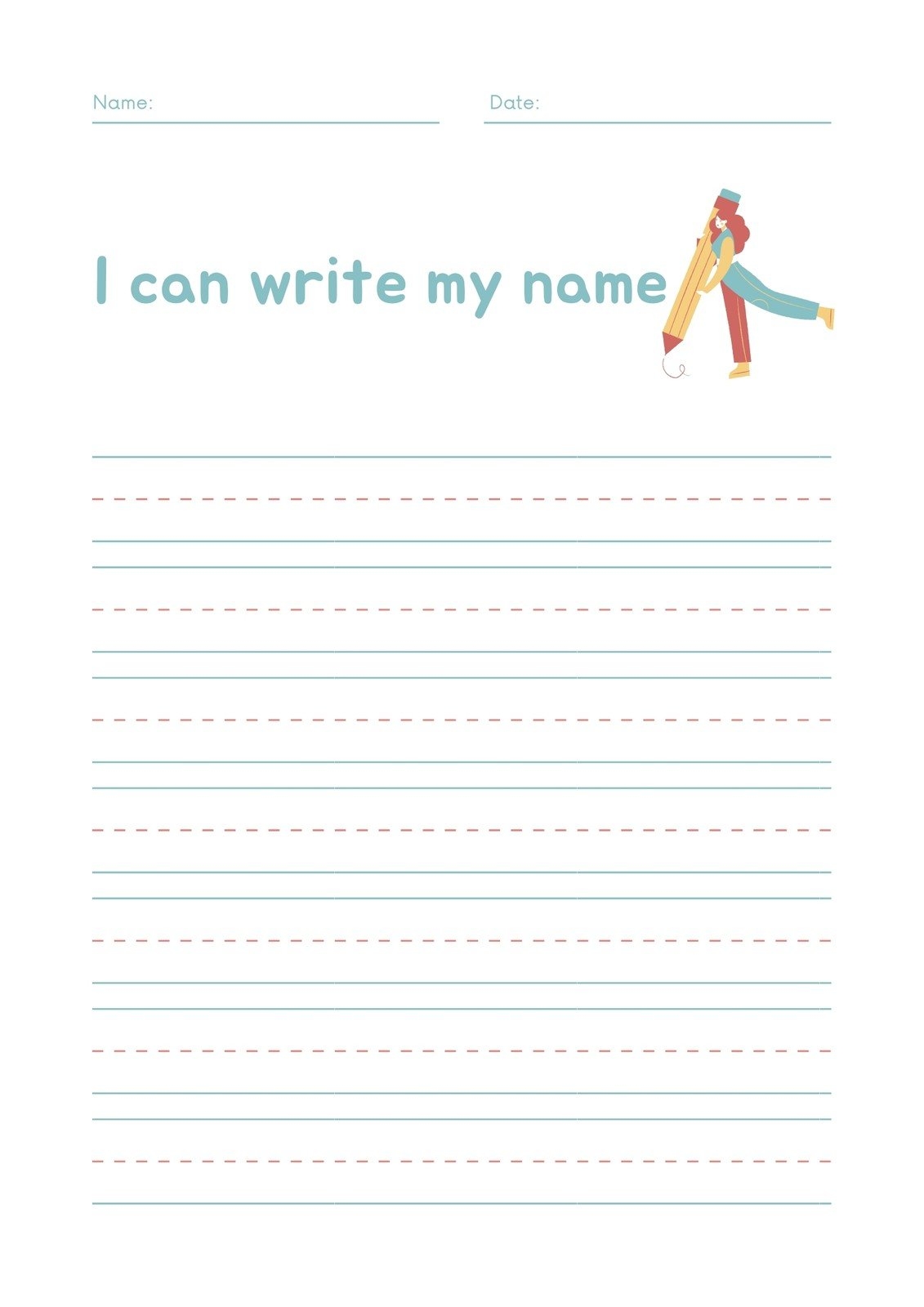 Printable Name Writing Practice Worksheet Page 1