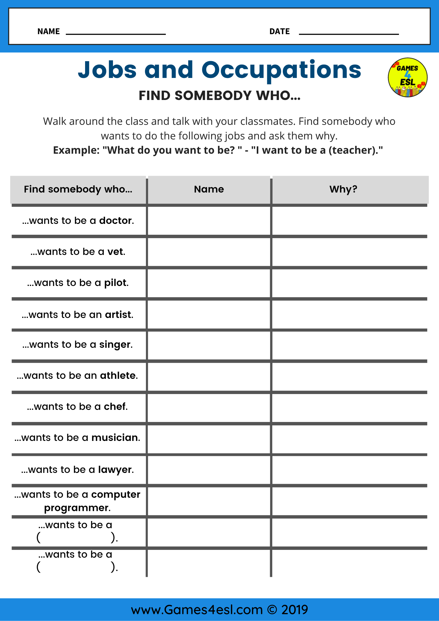 Free ESL Jobs And Occupations Worksheets Games4esl Free ESL Jobs And Occupations Worksheets Games4esl