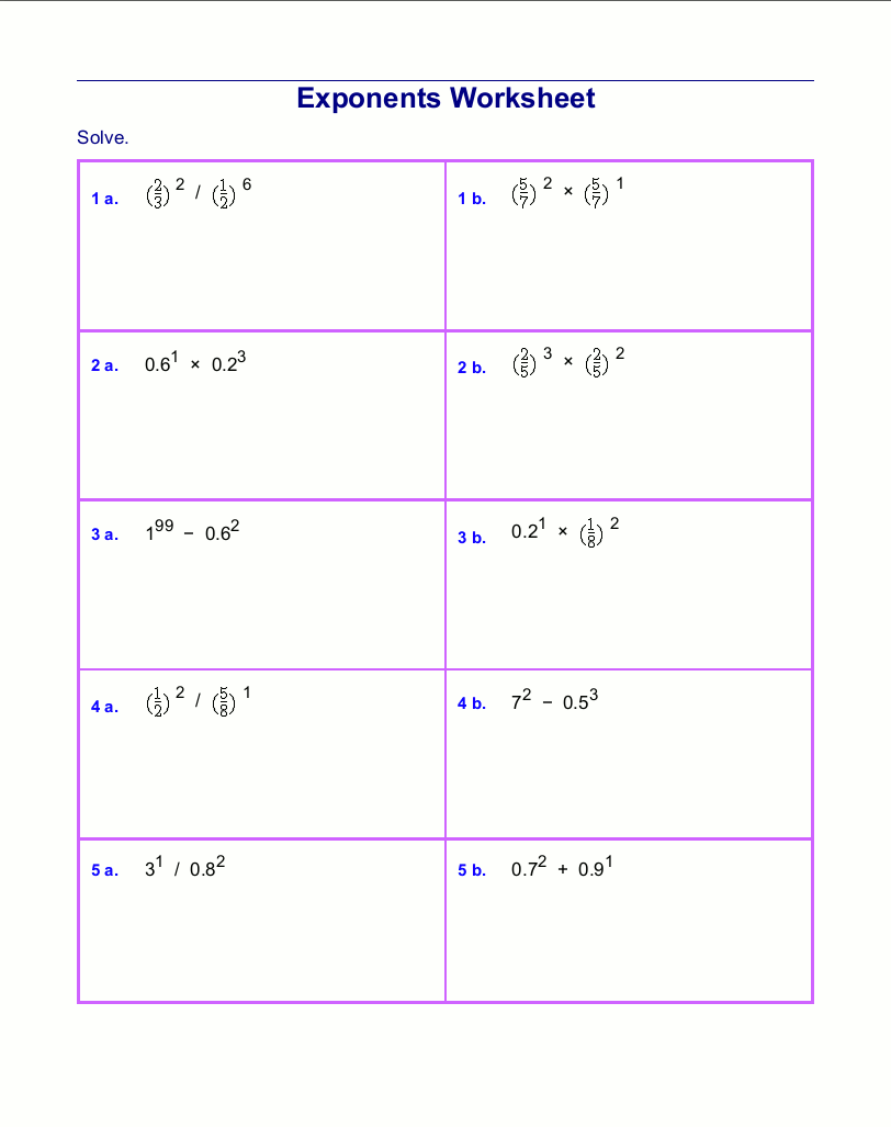 Free Exponents Worksheets