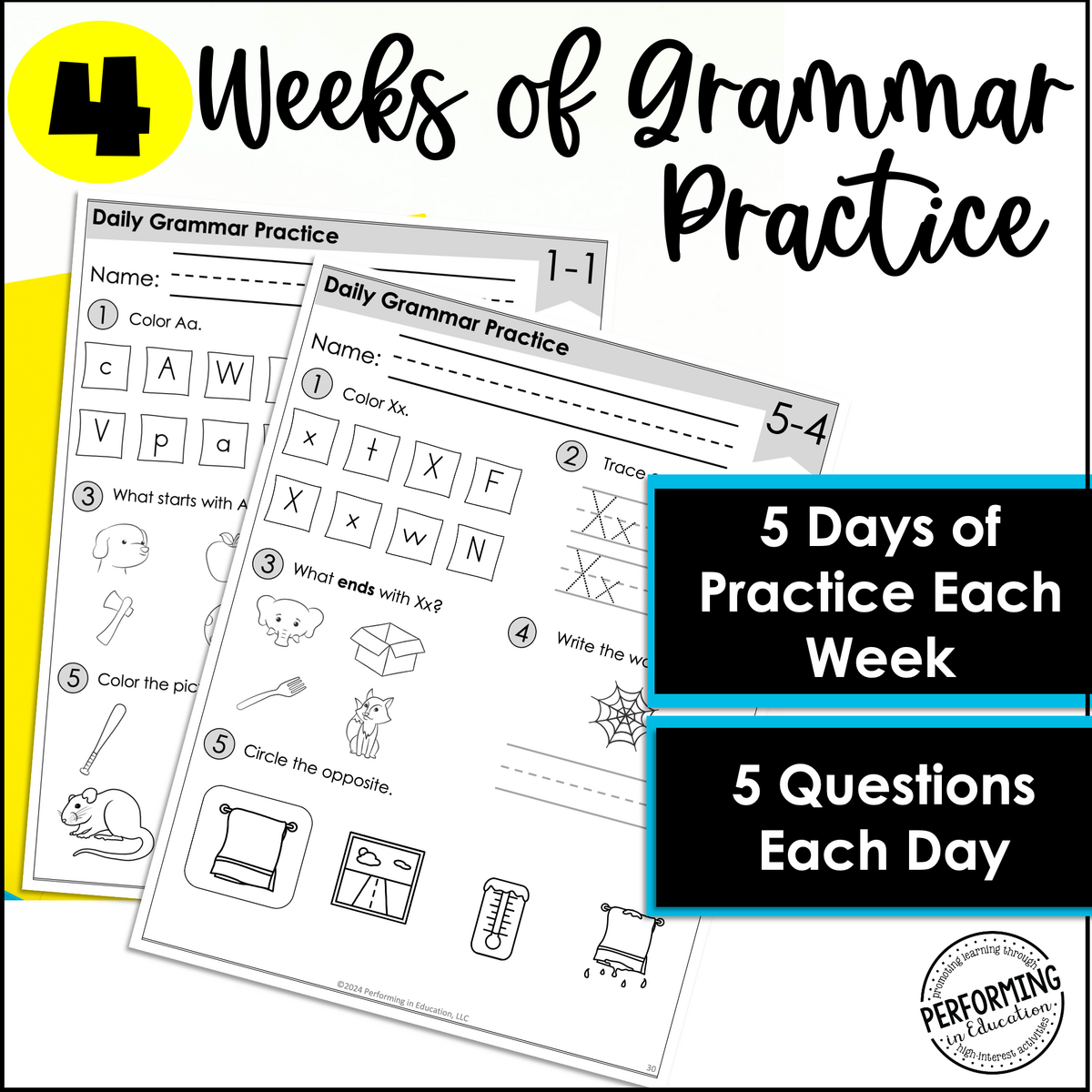FREE Month Long Daily Grammar Practice Kindergarten Grammar Spiral Review