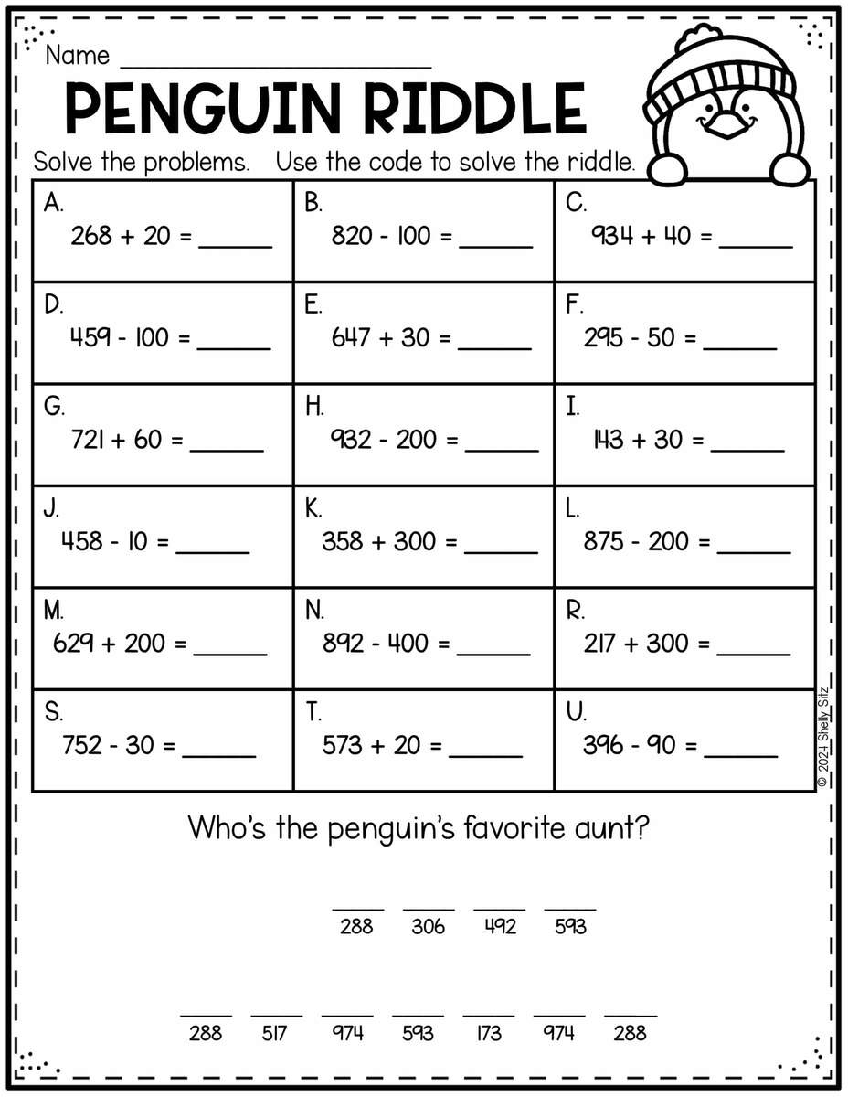 Free Penguin Math Worksheets For Second Grade Second Grade Teaching Blog