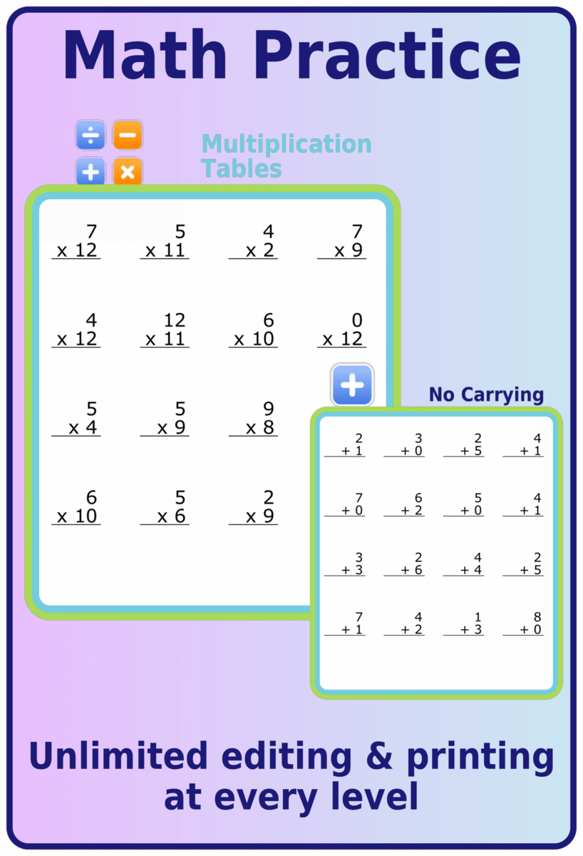 Free Printable 4 Sample Math Worksheets Addition Subtraction Multiplication Division
