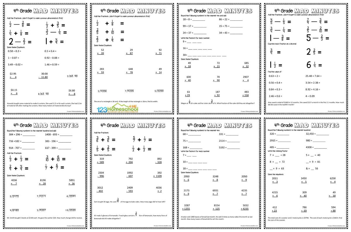 FREE Printable 4th Grade Math Worksheets Pdf