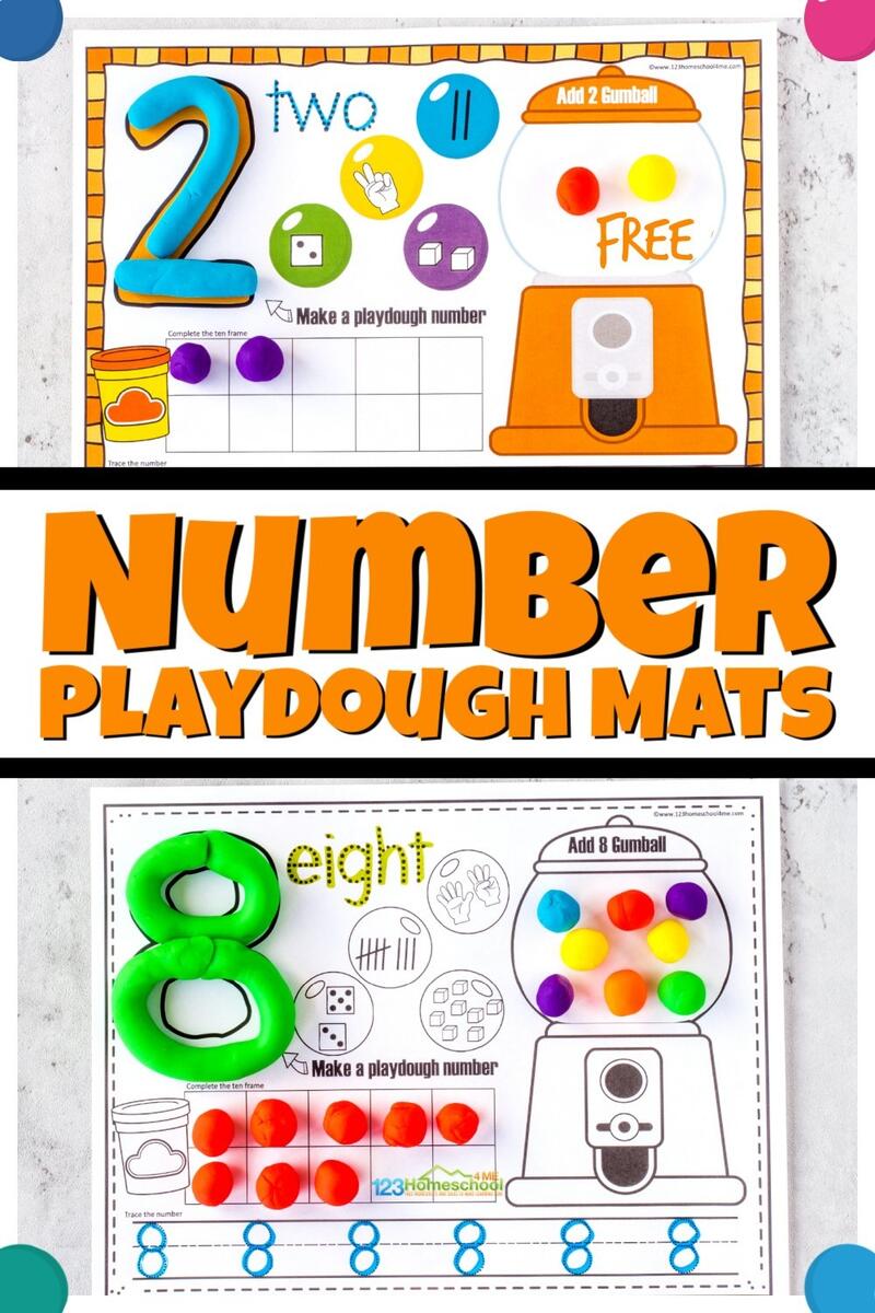 FREE Printable Gumball Number Playdough Mats