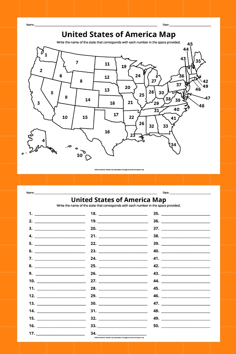 United States Map Quiz Worksheet USA Map Test W Practice Sheet US Map Quiz Made By Teachers
