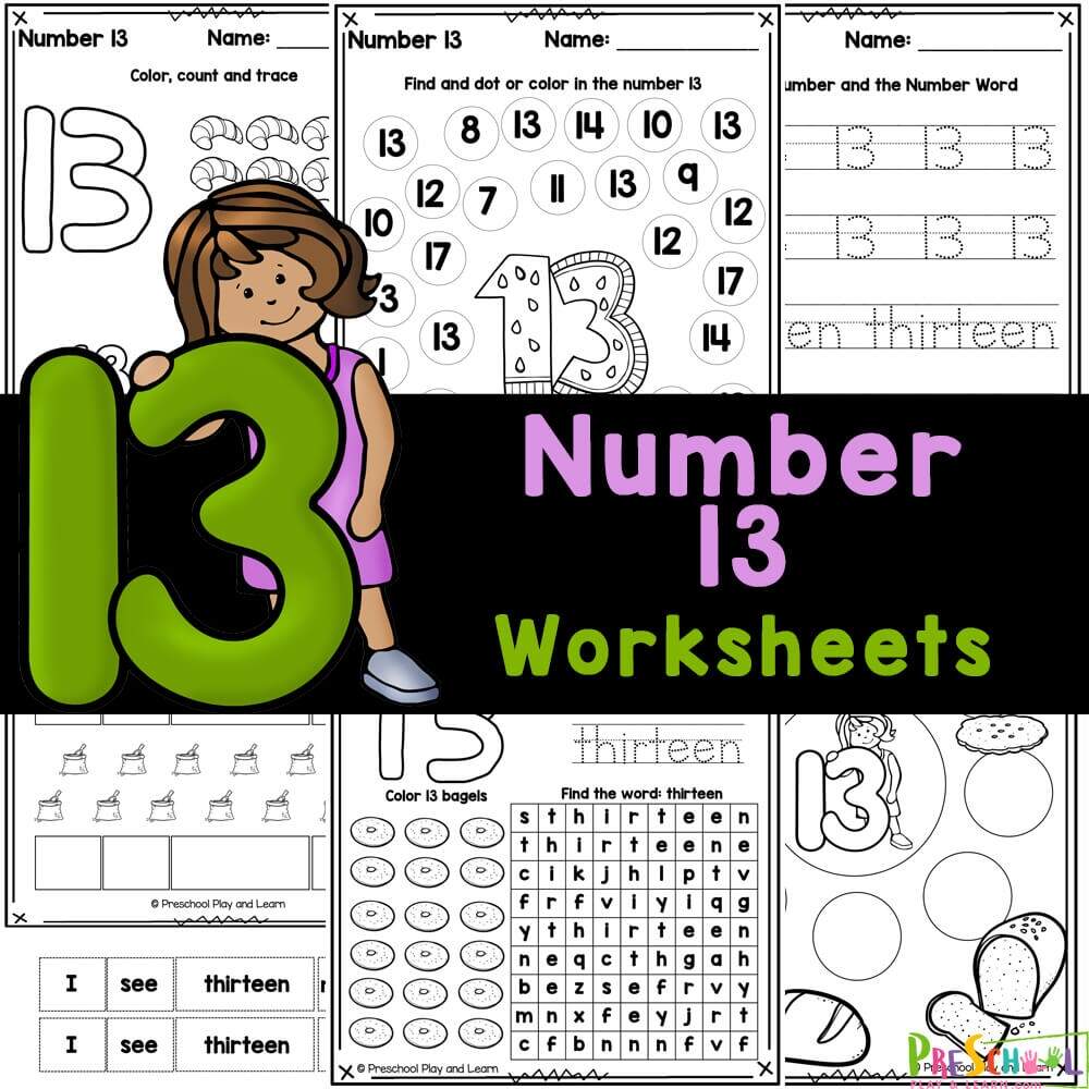 Number 13 Writing Counting And Identification Printable Worksheets For Children