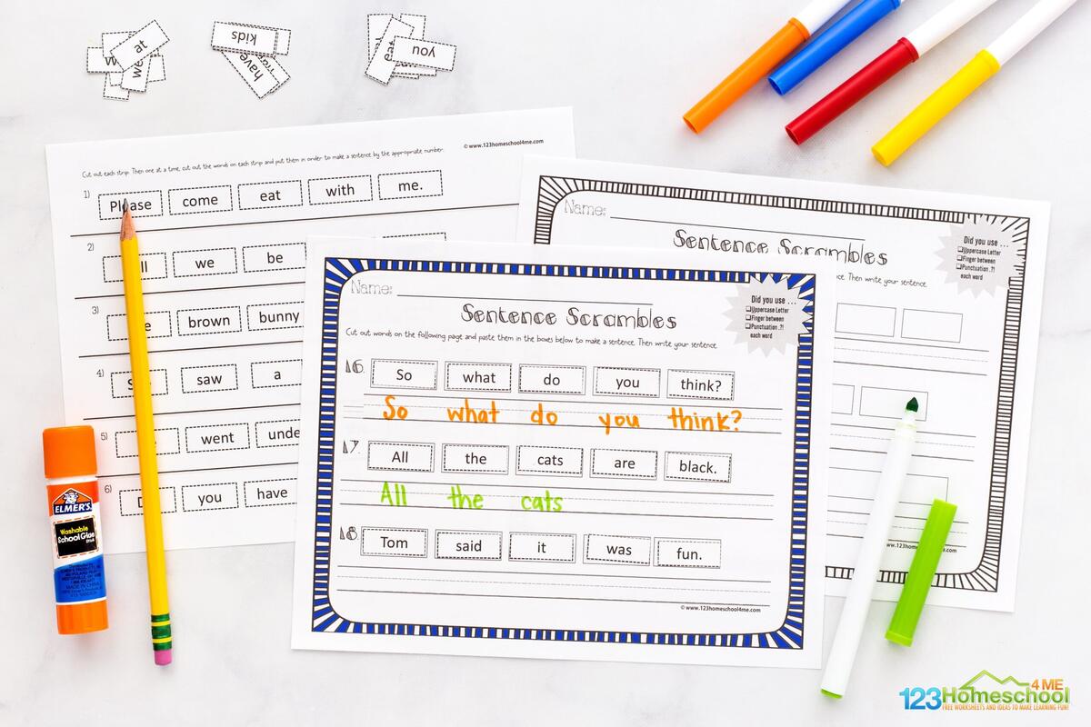 FREE Printable Sentence Scramble Worksheets For Kids