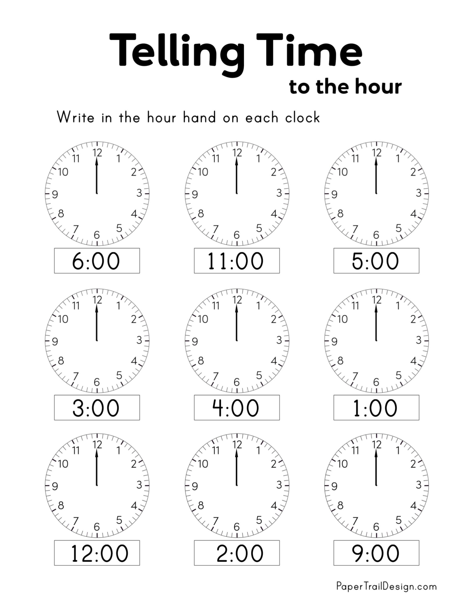 Telling Time Worksheets O Clock And Half Past