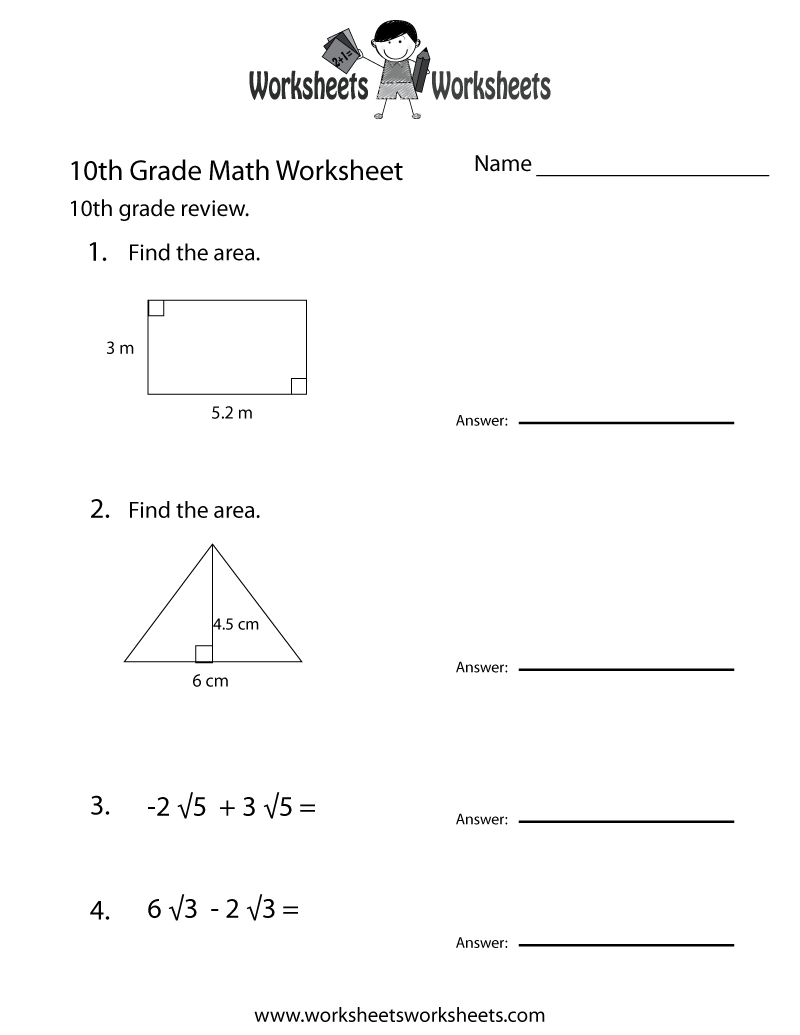 Free Printable Tenth Grade Math Practice Worksheet Free Printable Tenth Grade Math Practice Worksheet