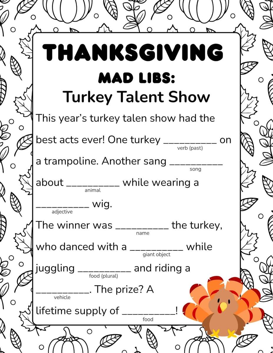 Free Printable Thanksgiving Mad Libs For Kids Free Printable Thanksgiving Mad Libs For Kids