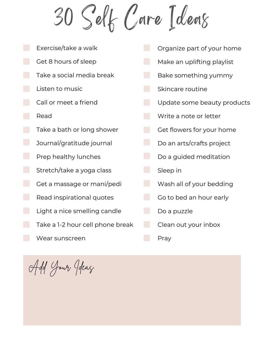 Free Printable Weekly Self Care Checklist Customizable