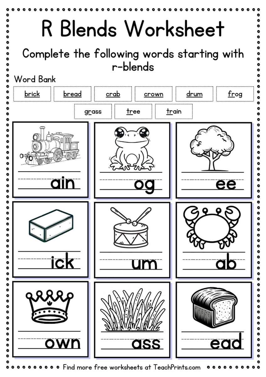 Free R Blend Worksheets Teach Prints