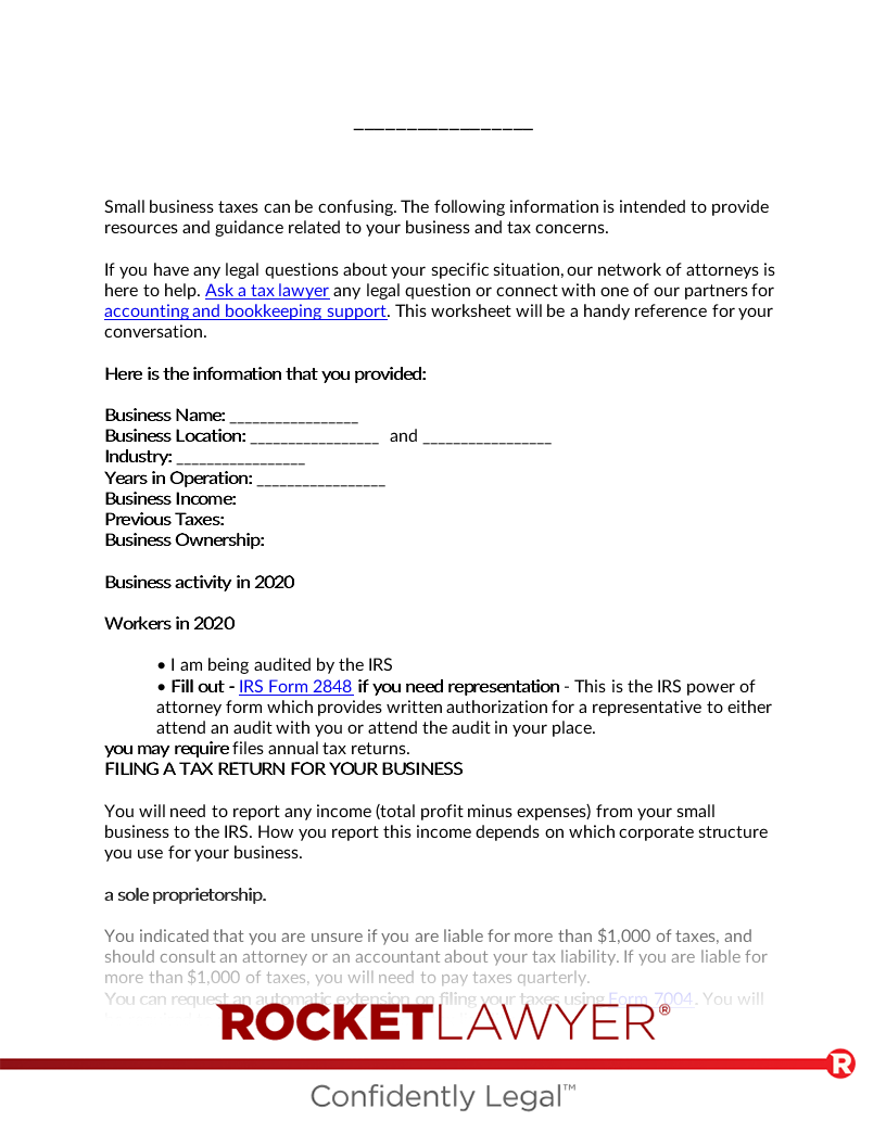 Free Small Business Tax Worksheet Template FAQs Rocket Lawyer Free Small Business Tax Worksheet Template FAQs Rocket Lawyer