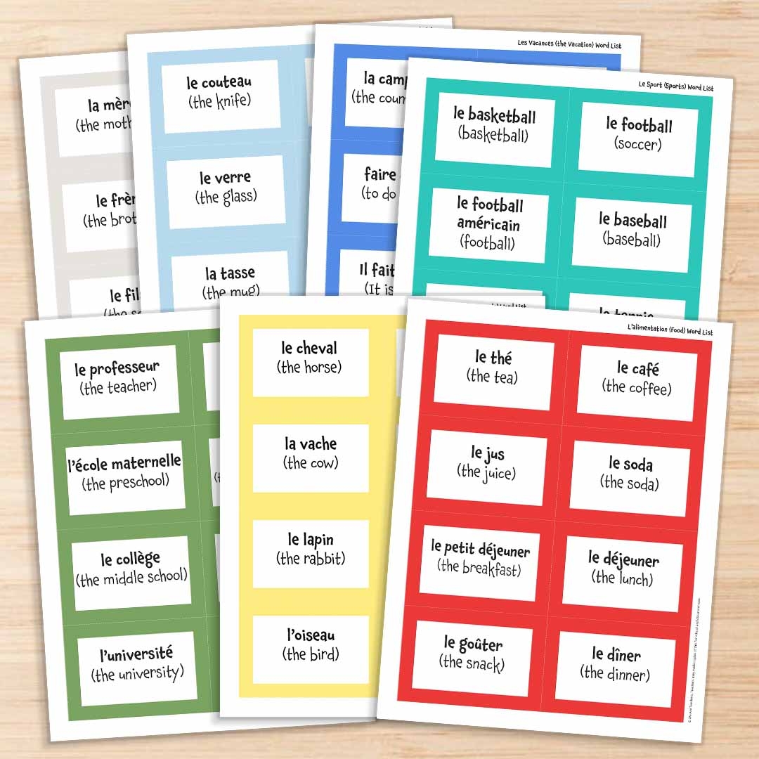French Vocabulary Words Free Printable List Cards Activities French Vocabulary Words Free Printable List Cards Activities