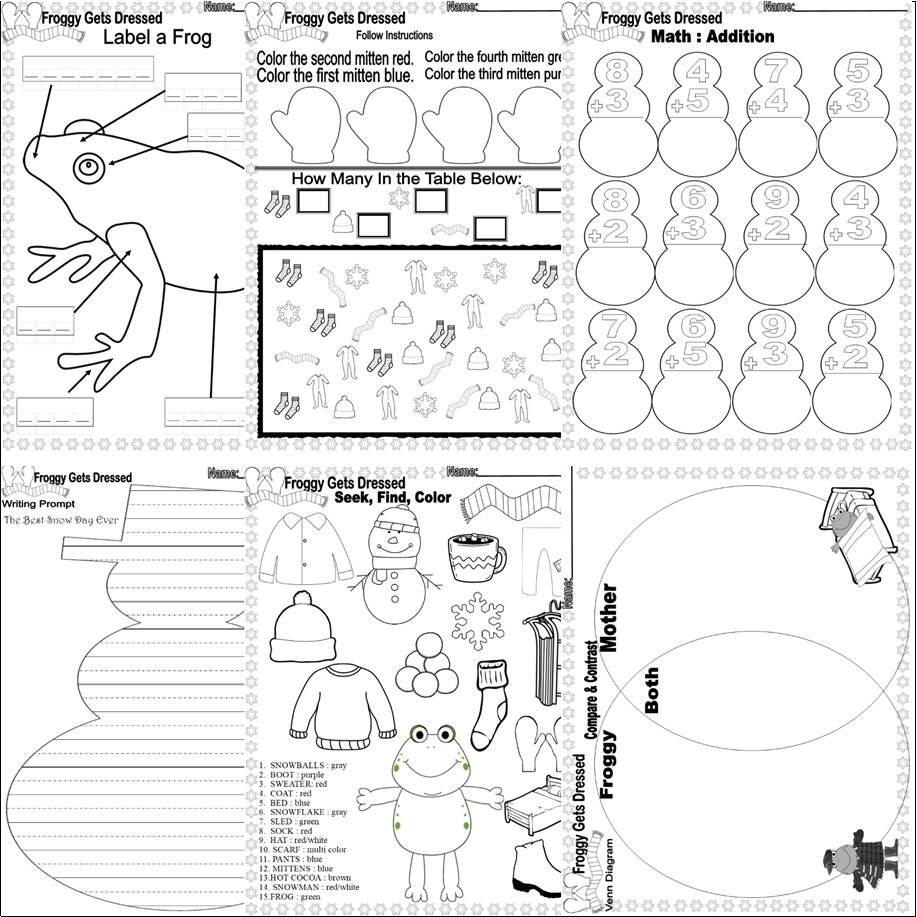 Froggy Gets Dressed Winter Book Study Companion Reading Comprehension Speech Labeling Worksheets Classful