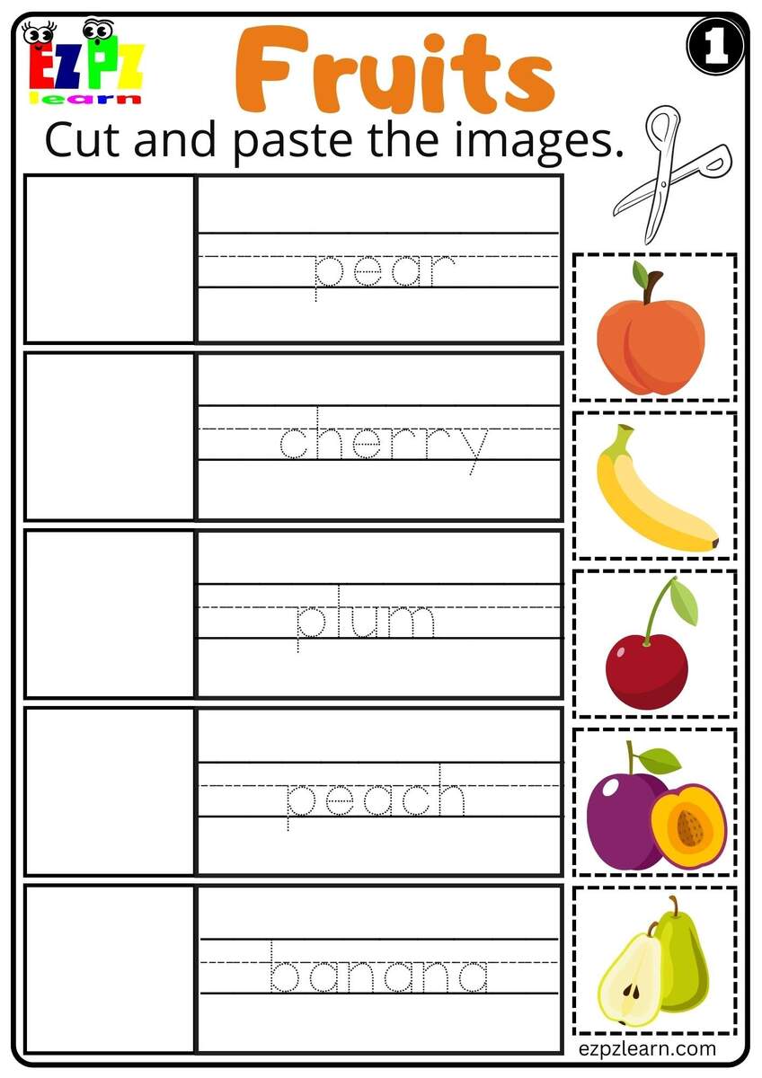 Fruits Cut And Paste Worksheet For ESL And K5 Kindergarten Free PDF Download Set 1 Ezpzlearn Fruits Cut And Paste Worksheet For ESL And K5 Kindergarten Free PDF Download Set 1 Ezpzlearn