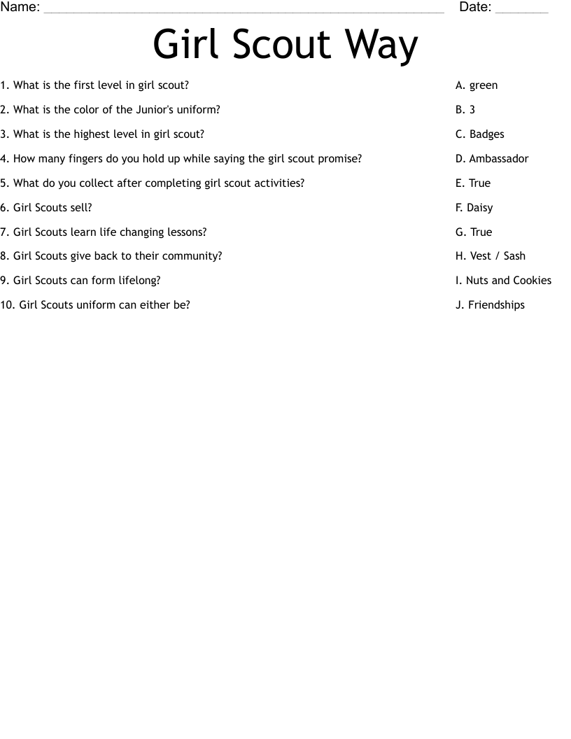 Girl Scout Way Worksheet WordMint