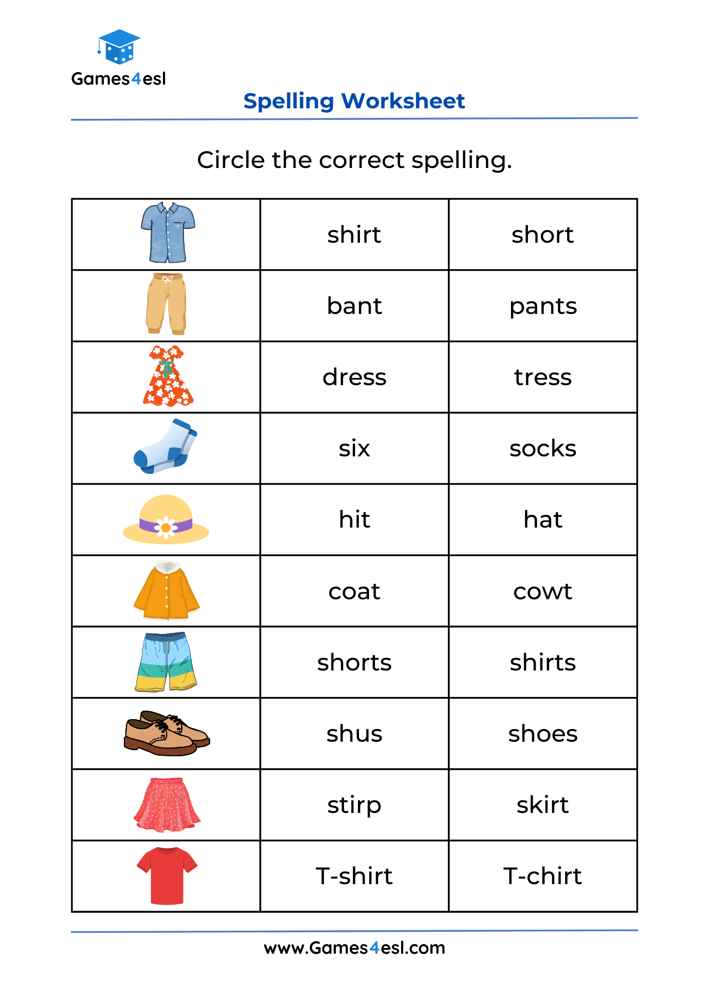 Grade 1 Spelling Worksheets Games4esl