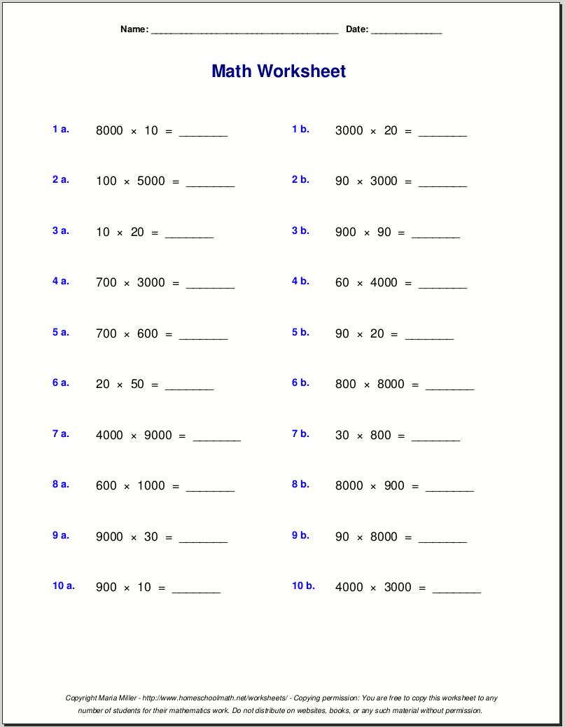 Grade 5 Multiplication Worksheets