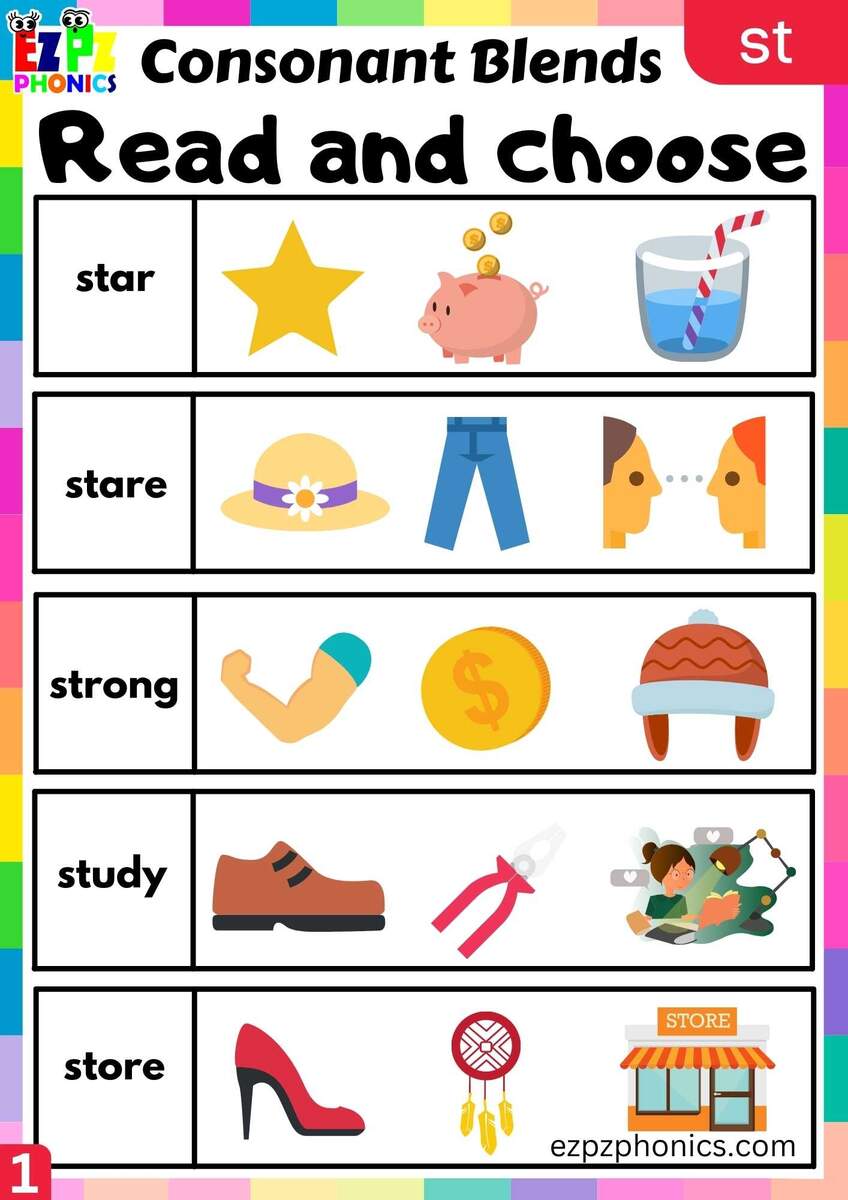 Group1 ST Words Read And Choose Phonics Consonant Blends Worksheet Ezpzphonics