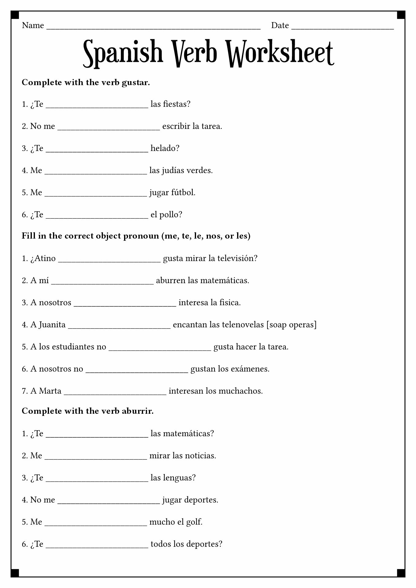 Gustar And Similar Verbs Worksheet Gustar Doler Importar Worksheets Library