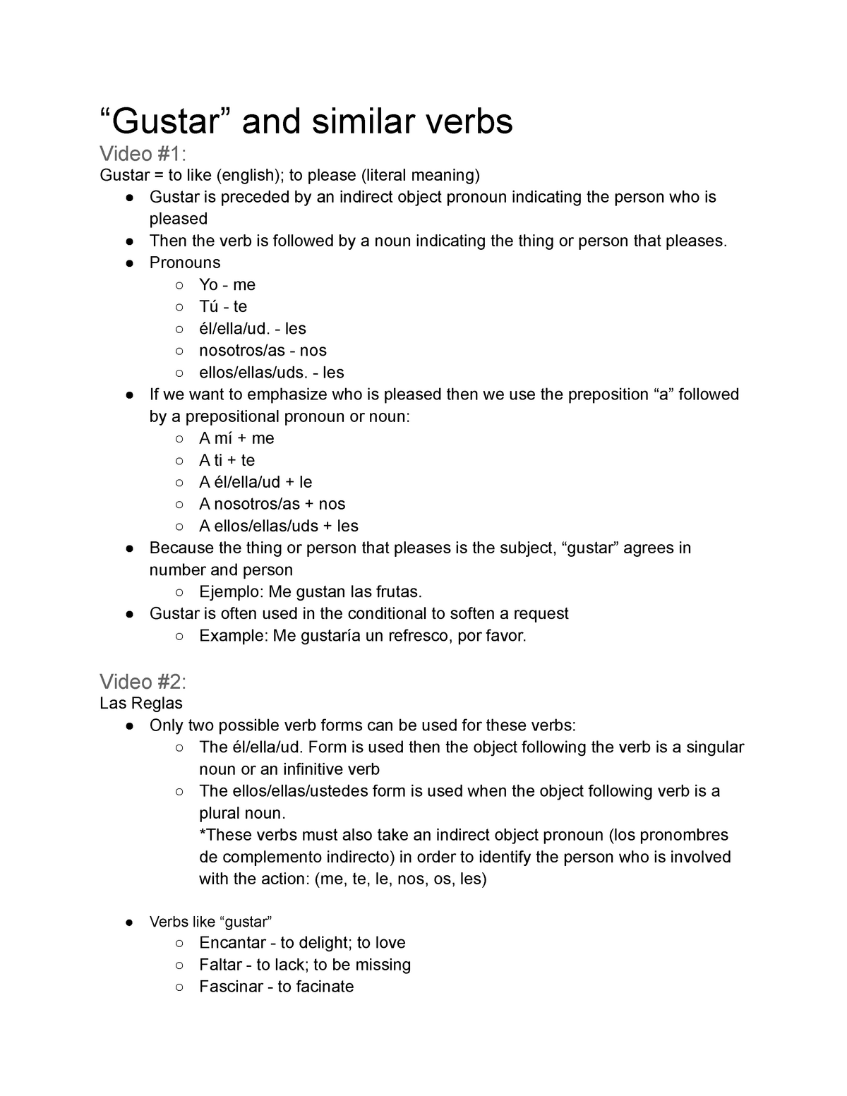 Gustar And Verbs Like Gustar Notes And Worksheet PDF Worksheets Library