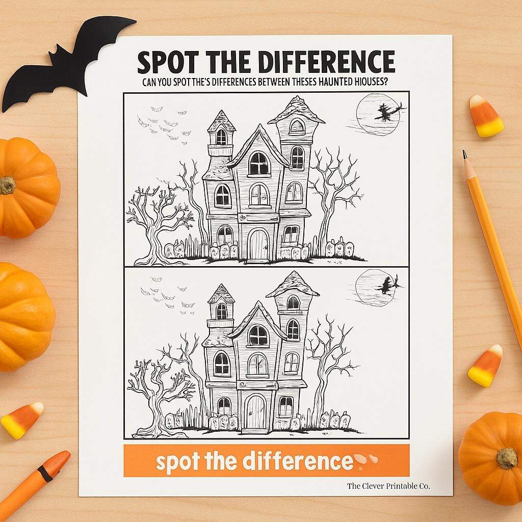 Halloween Spot The Difference Printable Haunted House Puzzle Worksheet For Kids Fun Classroom Party Activity Etsy Israel