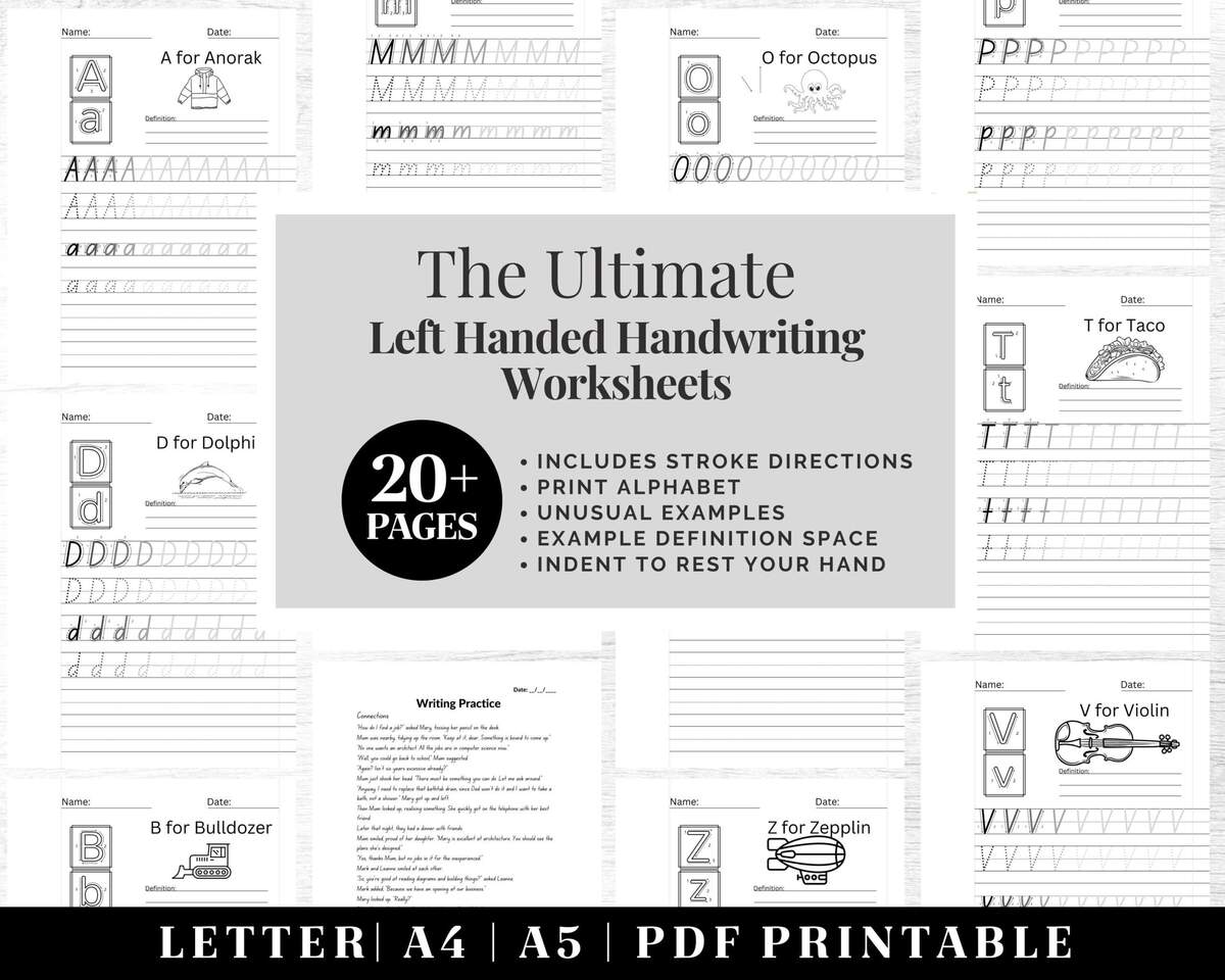 Handwriting Practice Worksheets Printable Neat Handwriting Workbook Left Handed Adult Hand Lettering Workbook Penmanship Practice