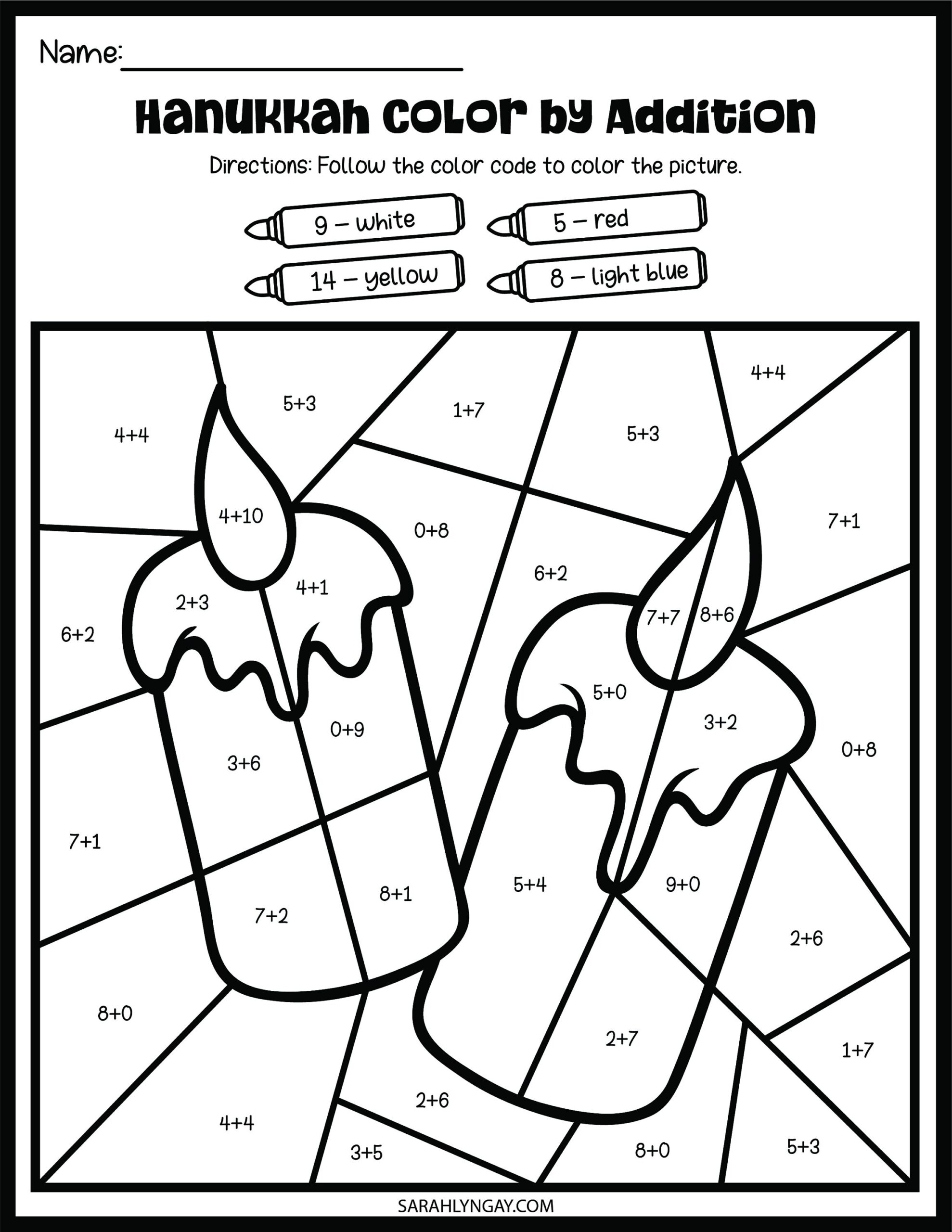 Hanukkah Color By Addition Printable Set Color By Addition Digital Download Instant Download Printable Download Hanukku Xmas Activity Etsy Counting Objects Of Hanukkah FREE Printable Planerium Worksheets Library