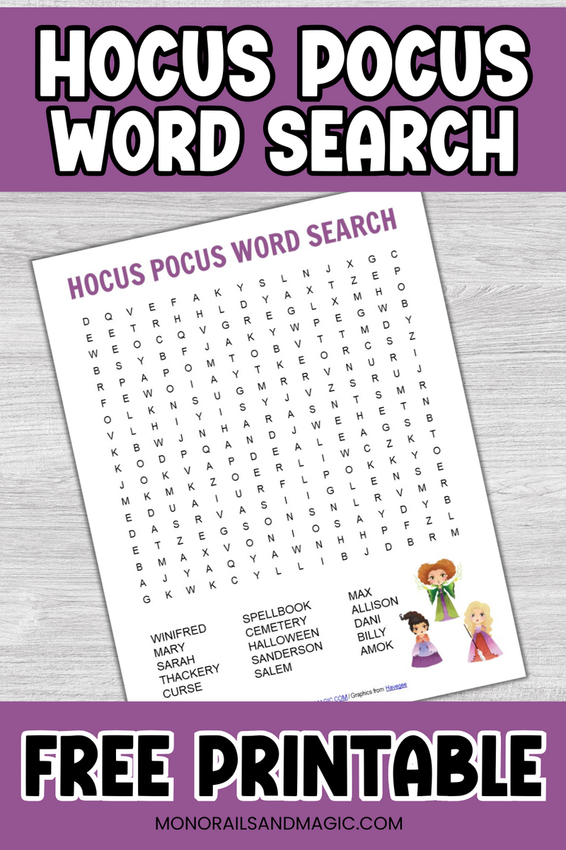Hocus Pocus Word Search Free Printable Monorails And Magic Hocus Pocus Word Search Free Printable Monorails And Magic