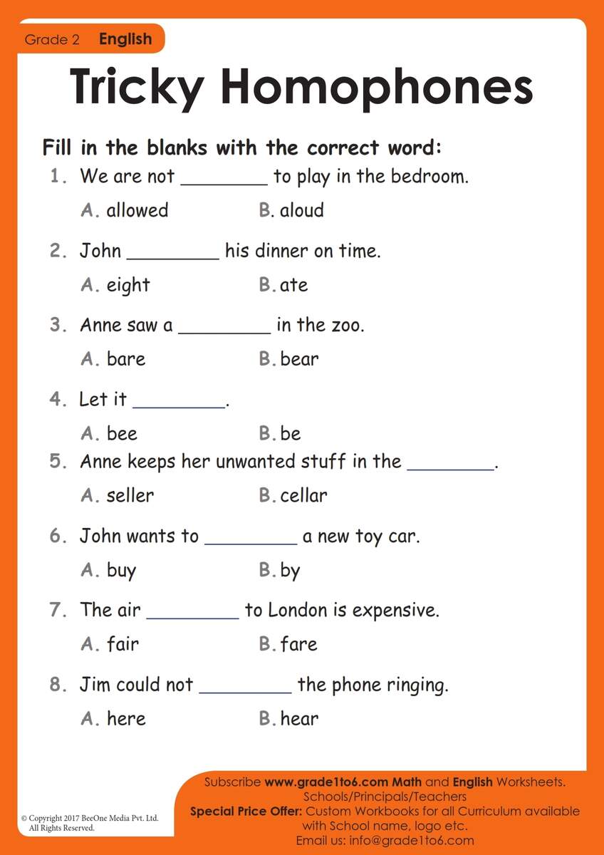 Homophones Worksheets Grade1to6 Worksheets Library Printable 2nd Grade Homophones And Homographs Worksheets