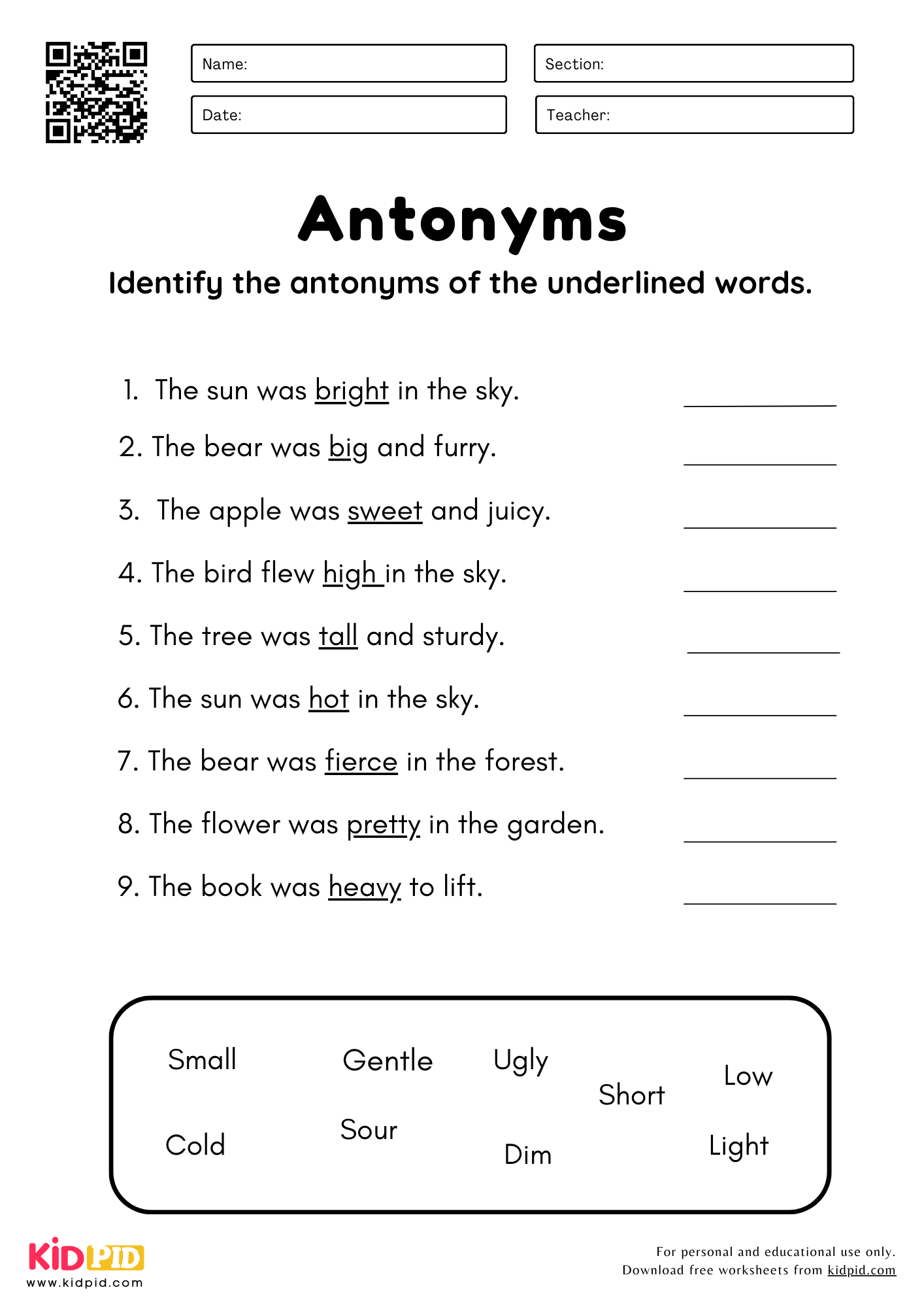 Identify The Antonyms Worksheet For Grade 3 Kidpid Identify The Antonyms Worksheet For Grade 3 Kidpid