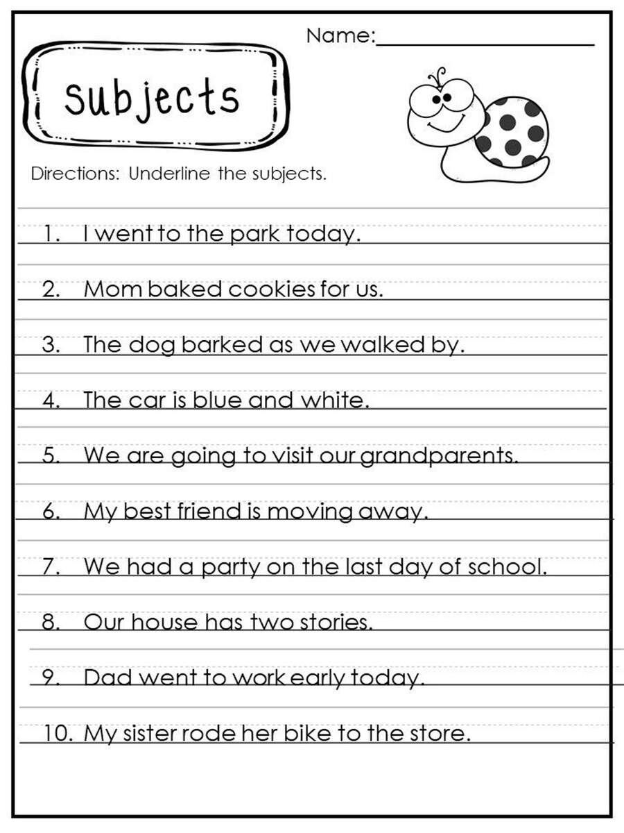Identifying Subject Predicates And Verbs In A Sentence Worksheets Etsy