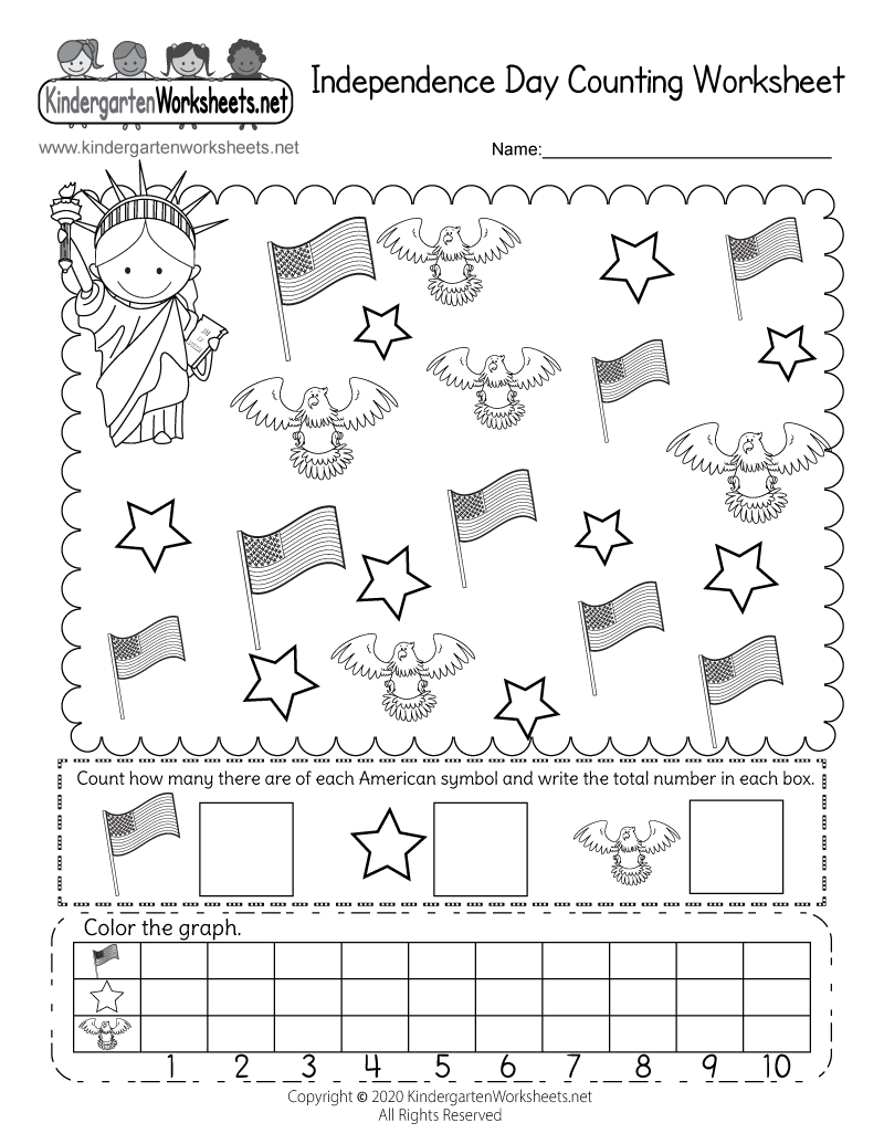 Independence Day Counting Worksheet Free Printable Digital PDF