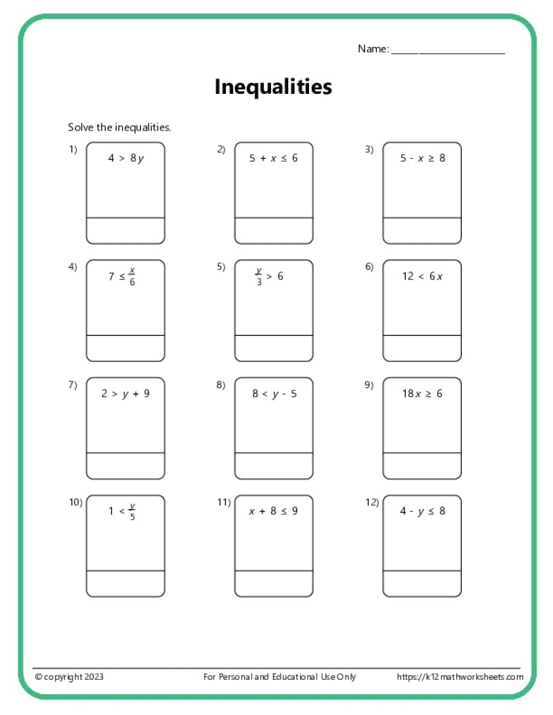 Graphing Inequalities Worksheet