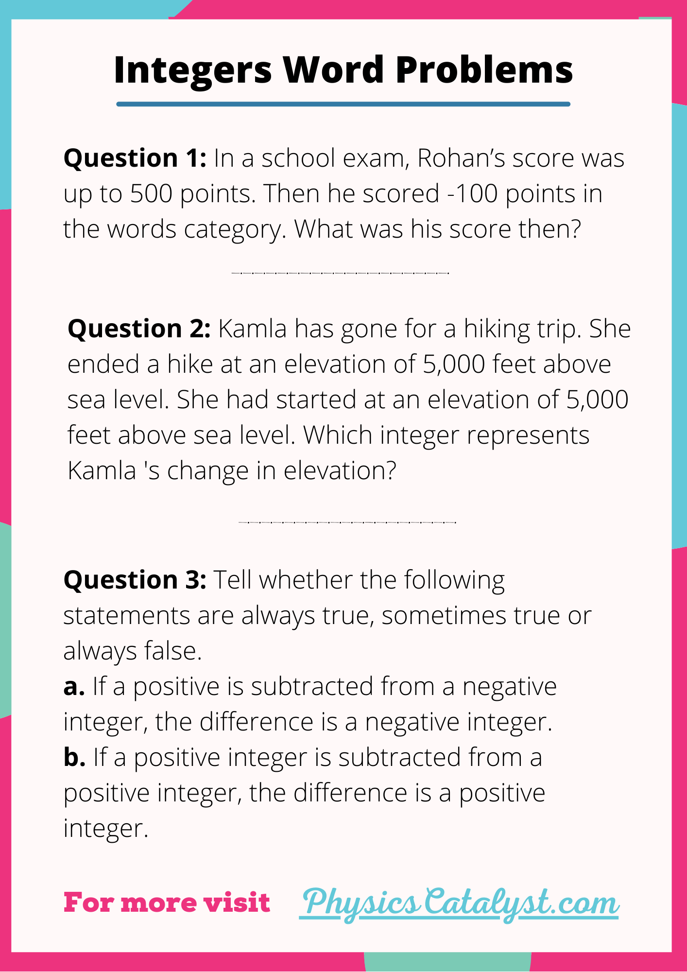 Integer Word Problems 7th Grade Integers Word Problems Math Worksheets Library Integer Word Problems 7th Grade Integers Word Problems Math Worksheets Library