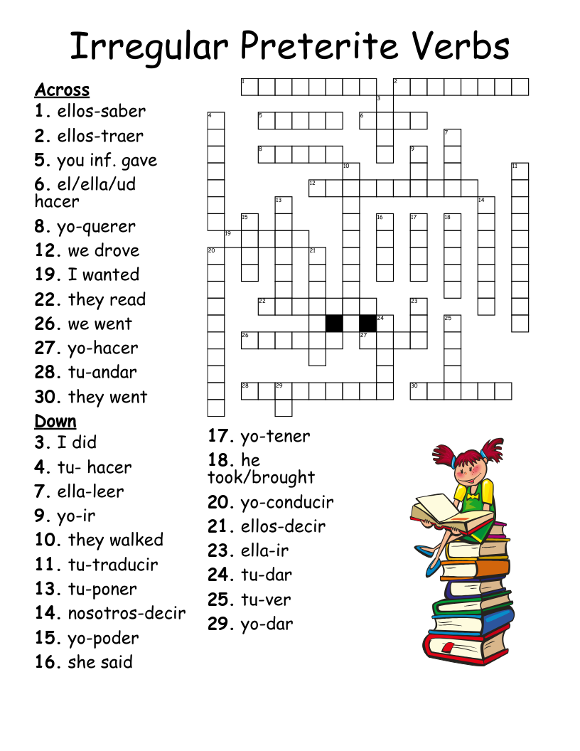 Irregular Preterite Verbs Crossword WordMint