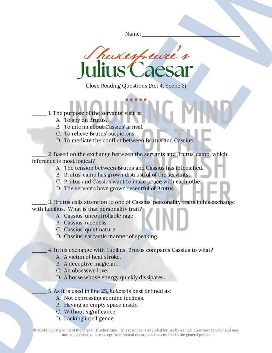 Julius Caesar Act 4 Scene 2 Close Reading Analysis Worksheet And Answer Key Made By Teachers Julius Caesar Act 4 Scene 2 Close Reading Analysis Worksheet And Answer Key Made By Teachers