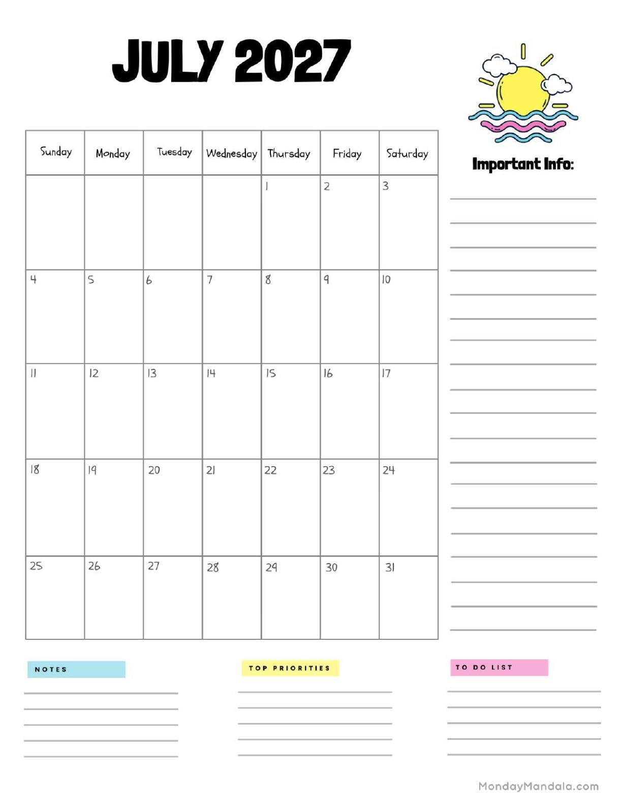 July 2027 Printable Calendar 52 Free PDF Printables