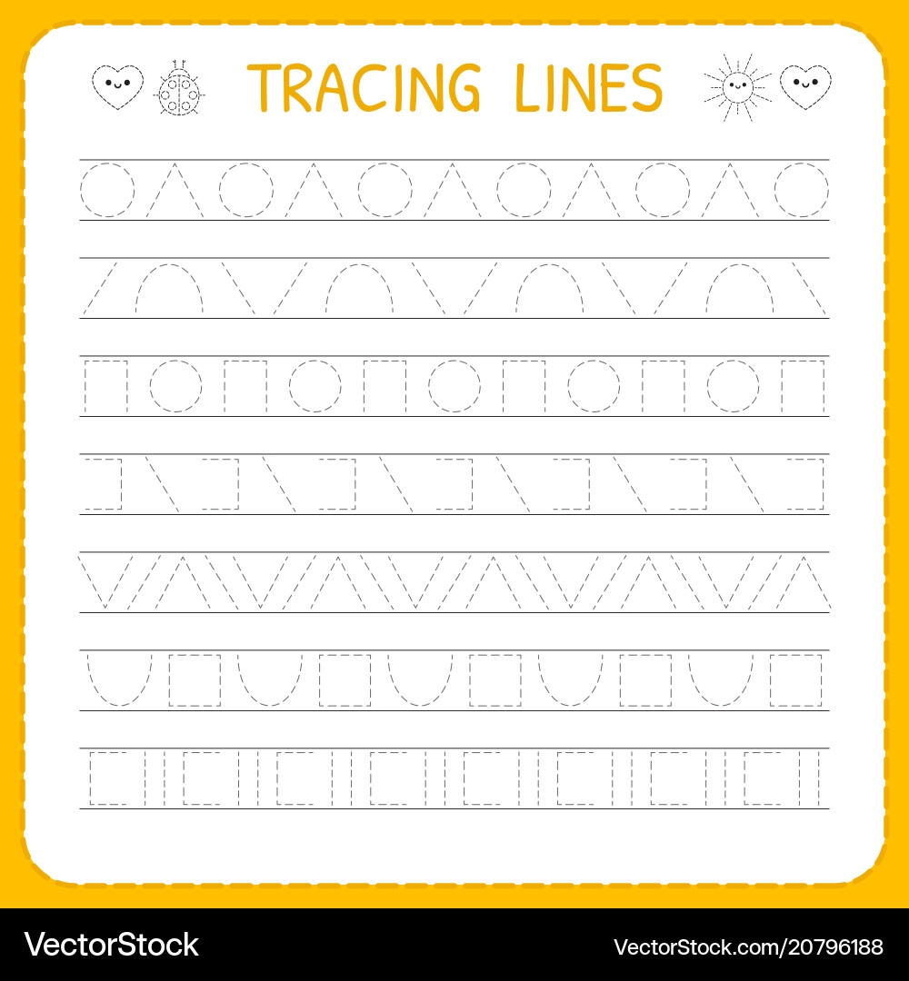 Kids Writing Line Trace Worksheet Royalty Free Vector VectorStock