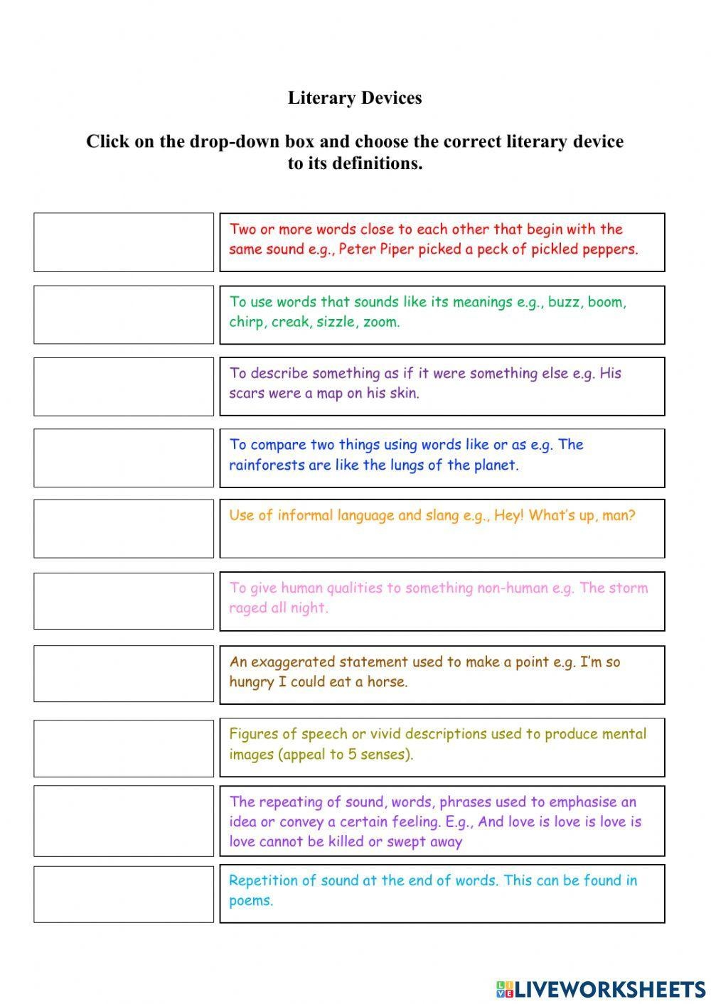 Literary Devices Worksheet For Worksheets Library